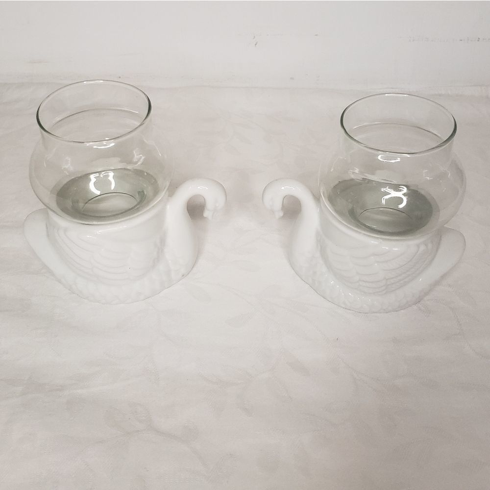 80s Porcelain Swan Votif Candle Holders